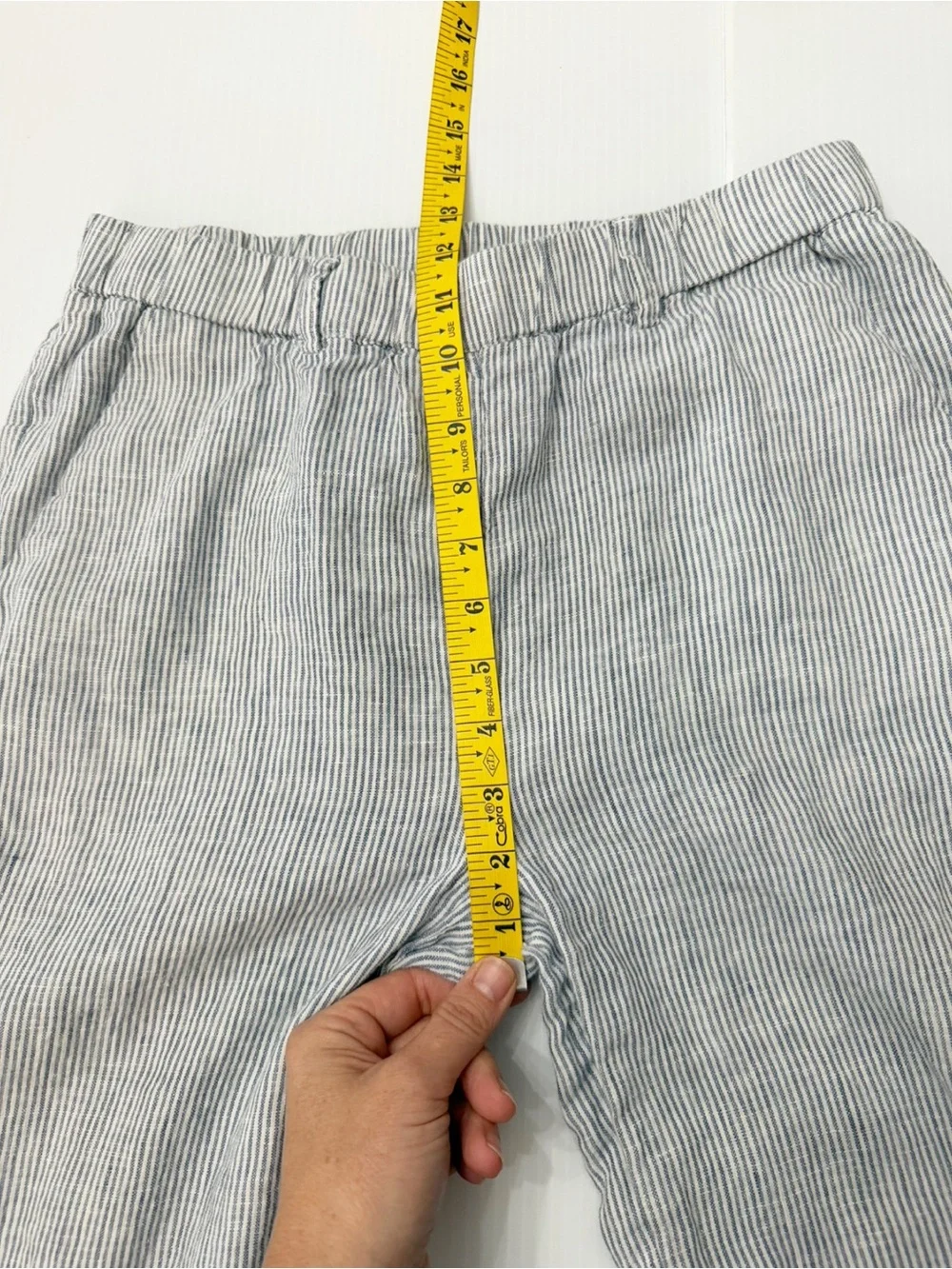Quince Light Blue Pinstripe Womens Linen Blend Casual Pants - S